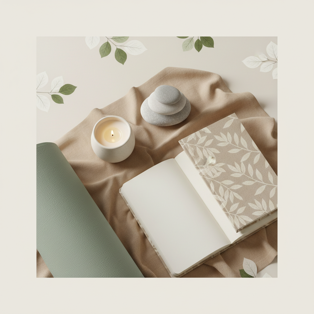 Cream and sage Bright Supporter digital wellness cover with yoga mat, candle, stone, and journal